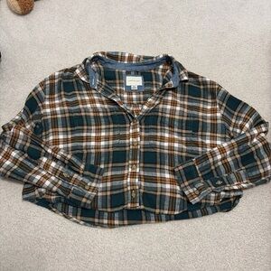 American Eagle Green and Brown Plaid Shirt